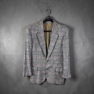 BOSS Hugo Boss Men's 42S Plaid Gray Plaid Wool Blazer Glen Check Sport Coat